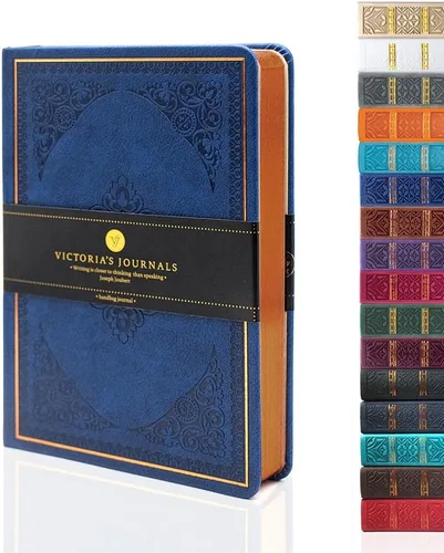 Vista 24 de Victoria's Journals Cuaderno con forro de cuero sintético y tapa dura, diario de viaje con diseño vintage de aspecto antiguo, tamaño A5, 5.7 x 8.1