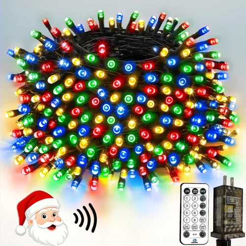 Vista 15 de Luces de Navidad controladas por voz con control remoto, cadena de 300 luces LED de 99 pies para interiores y exteriores con 12 modos, 3
