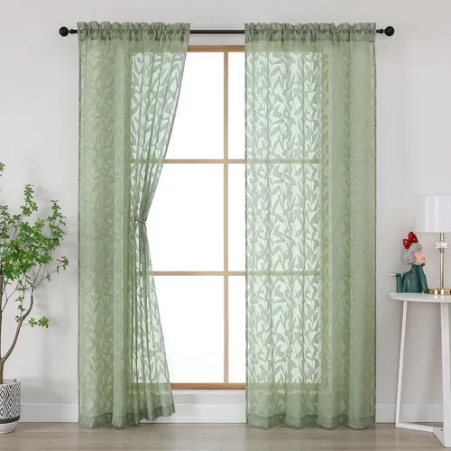Vista 80 de Gwine - Cortinas traslúcidas color verde salvia de 96 pulgadas de largo, 2