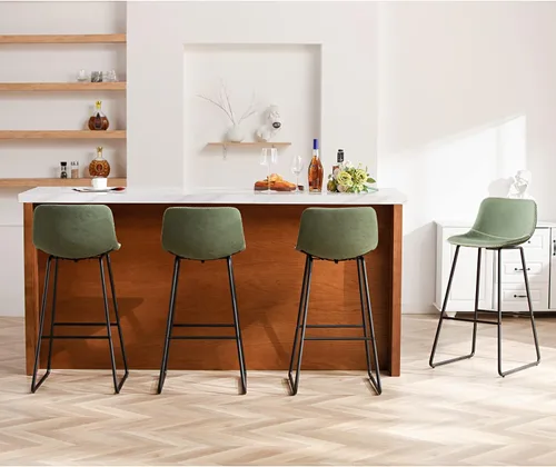 Vista 10 de HeuGah Juego de 2 taburetes de bar de piel sintética, sillas de comedor con patas de metal y respaldo suave, fáciles de montar