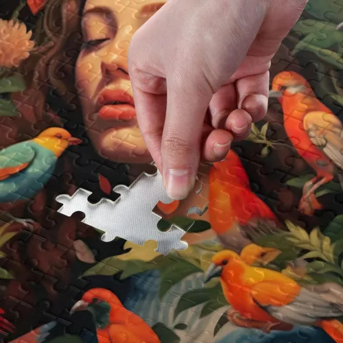 Vista 4 de Bird Pretty Girl Jigsaw Puzzles 500 Pieces for Adults with Mesh Storage Bag 2012123