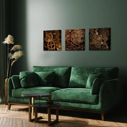 Vista 3 de RnnJoile Lienzo Steampunk para pared, diseño de motores industriales, pintura negra y dorada para hombre, cueva, dormitorio, decoración de pared, 12