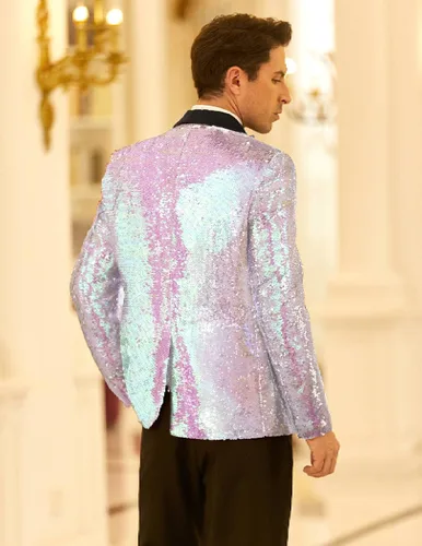 Vista 5 de COOFANDY Chaqueta de esmoquin con lentejuelas brillante para hombre Blazer de un botón para fiesta, cena, graduación, traje de gala