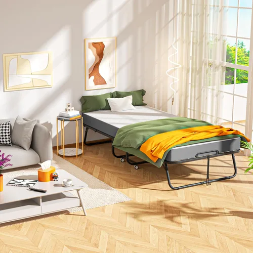 Vista 2 de INTERGREAT Cama plegable, cama portátil de tamaño individual de 75 x 38 pulgadas para adultos, camas plegables de metal para huéspedes con ruedas