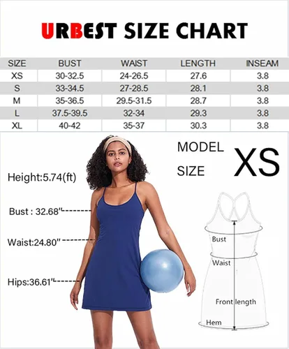 Vista 6 de Vestido de entrenamiento para mujer con brasier y pantalones cortos integrados, sin mangas, vestido atlético de tenis y golf con bolsillos