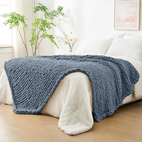 Vista 31 de Bigacogo - Cobija de punto grueso de 40 x 40 pulgadas, de felpilla, 100% tejida a mano, cobija pequeña de punto trenzado suave y grueso, con nudo