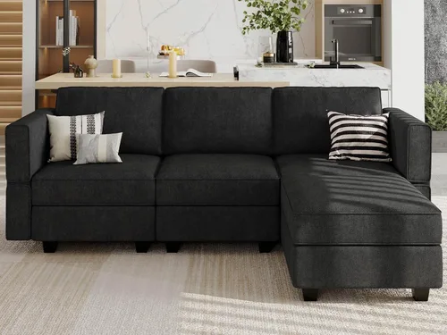 Vista 10 de Belffin Sofá seccional modular de tela en forma de U Sofá seccional doble diván Sofá otomano convertible con almacenamiento negro