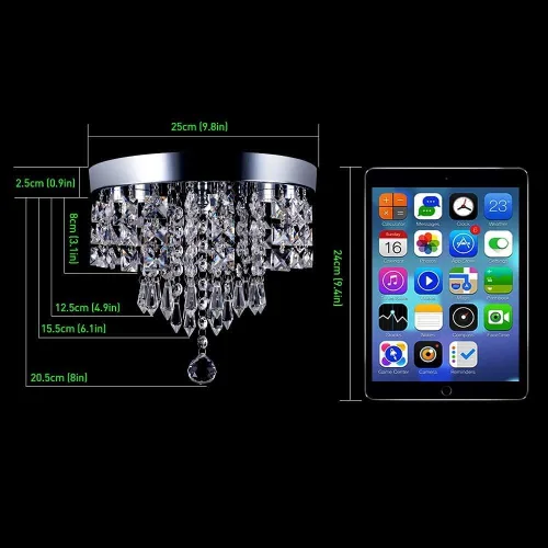 Vista 2 de Deckrico Candelabro de cristal moderno LED para techo, montaje empotrado, de acero inoxidable, pantalla de luz con cuentas para dormitorio, comedor