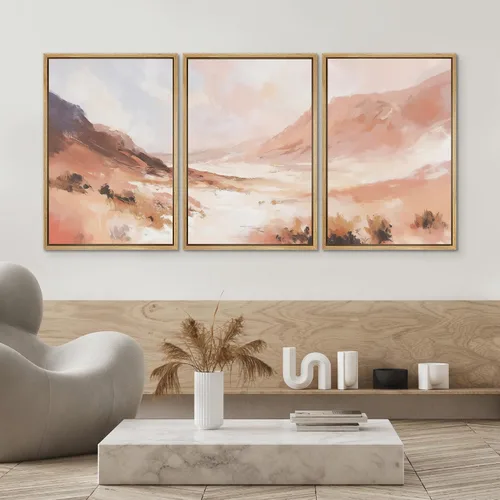 Vista 9 de SIGNWIN Lienzo enmarcado para pared, juego de arte pastel con cadena montañosa, bosque, niebla, naturaleza silvestre, ilustraciones modernas, arte