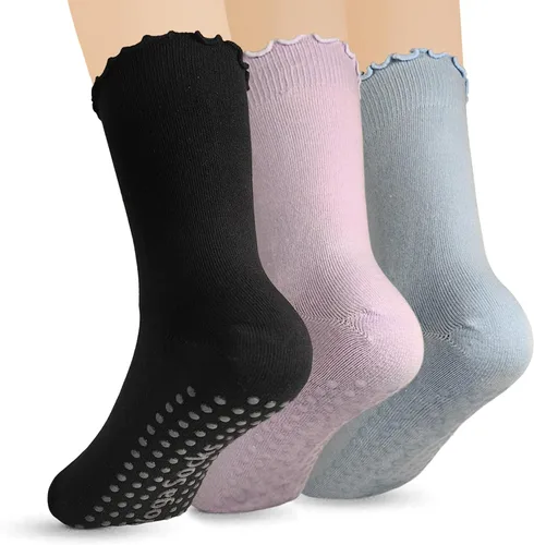 Vista 9 de Calcetines de pilates con empuñaduras para mujer, calcetines de yoga antideslizantes para baile de barra o entrenamiento descalzo 2 pares de guantes