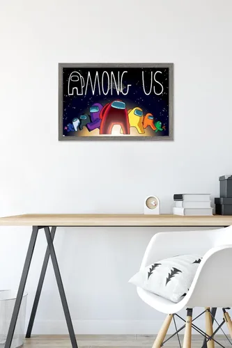 Vista 6 de Among Us - Póster de pared del universo, 22.4 pulgadas de largo x 14.7 pulgadas de ancho, versión enmarcada de madera de granero