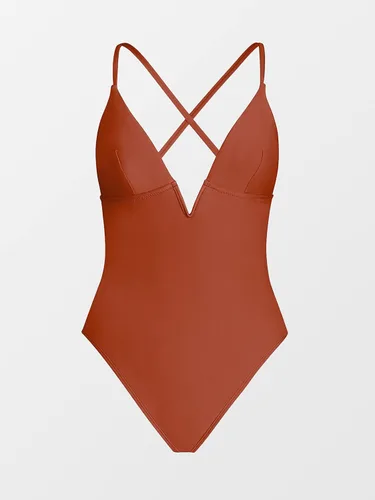 Vista 6 de CUPSHE - Traje de baño de una pieza para mujer, cuello en V profundo, espalda entrecruzada, tirantes ajustables