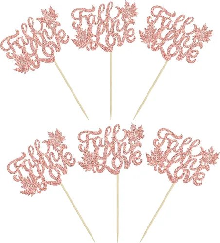 Vista 3 de Gyufise 24 piezas de decoración para cupcakes de otoño con purpurina de oro rosa para despedida de soltera, decoración de cupcakes de boda