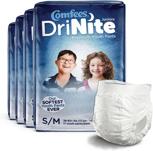 Vista 7 de Comfees DriNite - Pantalones juveniles pequeños, medianos, 68 unidades Ropa interior absorbente juvenil, unisex, sin cierre con costuras