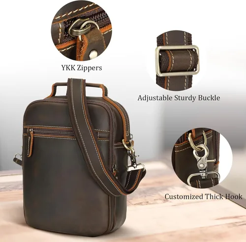 Vista 7 de Polare - Bolso de mensajero de cuero italiano de grano completo, estilo vintage, bolso cruzado al hombro, estilo casual, bolso de negocios