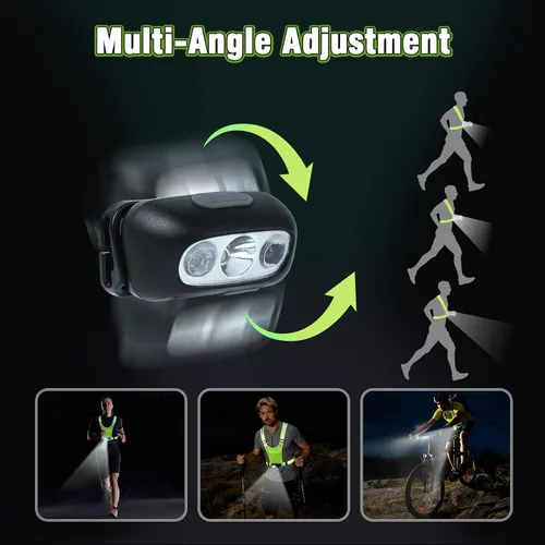 Vista 4 de Luces de correr para corredores, chaleco reflectante con sensor de movimiento de 3 modos, luces con inclinación ajustable de 45°, chaleco