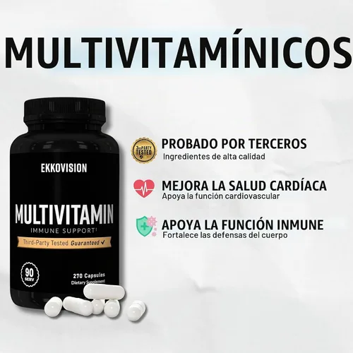 Vista 3 de Ekkovision Multivitamínico, a base de plantas, 90 porciones, 270 cápsulas vegetales