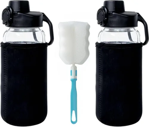 Vista 8 de Neodaco Botella agitadora de vidrio de 24 onzas, botella agitadora sin olor con bola de acero inoxidable 304 y cepillo de limpieza extraíble