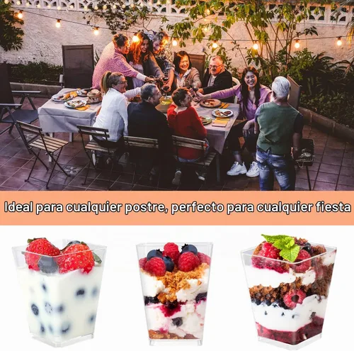 Vista 6 de EASERCY 60 tazas de postre de plástico de 5 onzas con tapas y cucharas