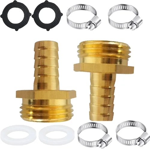 Vista 13 de AOPANDA Conector de reparación de extremo de manguera de agua de latón macizo con púa de 1/4" x rosca GHT hembra de 3/4", incluye abrazaderas