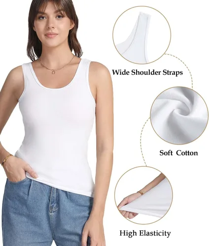 Vista 4 de wirarpa Camisetas sin mangas de algodón para mujer, cómodas, capa base, paquete de 2