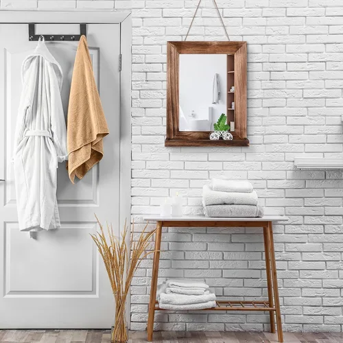 Vista 6 de QDSSDECO Espejo de pared de 16"×20" con estante, decoración de estilo granja, espejo rectangular colgante para baño, tocador, dormitorio, entrada