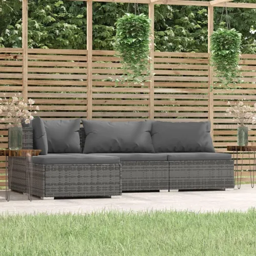 Vista 31 de Sofá de 3 plazas con cojines de ratán de poliéster marrón, juego de muebles de patio al aire libre con 3 sofás centrales para patio trasero, jardín