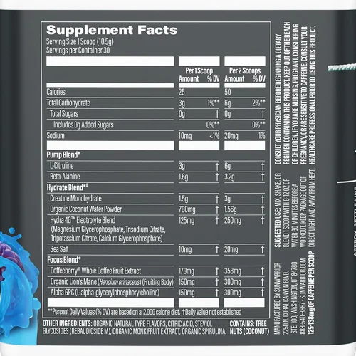 Vista 2 de Sunwarrior Bebida energética en polvo para antes del entrenamiento, suplemento vegano a base de plantas, hidrata, concentración, resistencia