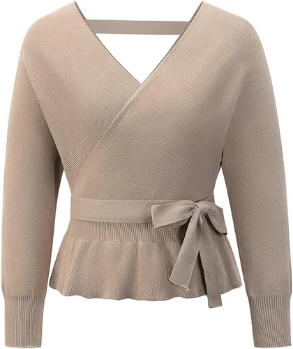 Vista 3 de Vestido tipo suéter con cuello en V y manga murciélago para mujer