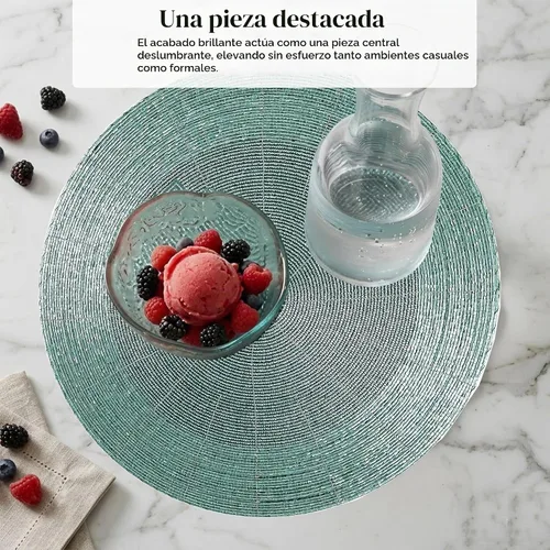 Vista 6 de 4 Piezas Manteles Individuales con Cuentas - Manteles de Mesa Redondos de Cuentas de Vidrio de 13 Pulgadas con Respaldo de Algodón - Elegantes