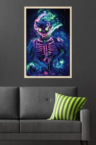 Vista 6 de Trends International Wumples - Póster de pared de esqueleto neón, 34 pulgadas de largo x 22.4 pulgadas, versión enmarcada rubia