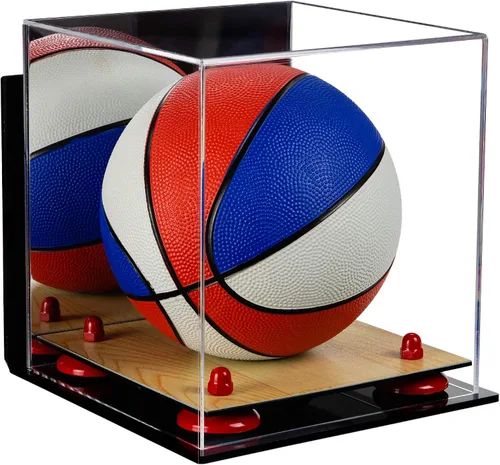 Vista 18 de Better Display Cases Mini acrílico - Miniatura (no tamaño completo) Baloncesto vitrina con elevadores negros y espejo (A015-BR)