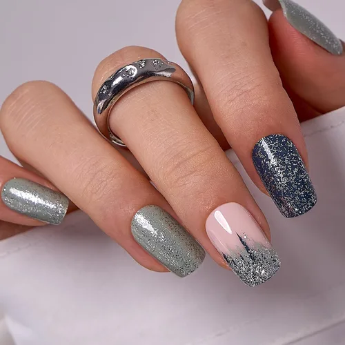 Vista 38 de CurvLife - Uñas postizas cuadradas cortas a presión, color blanco brillante Cuadrado Gradiente Blanco