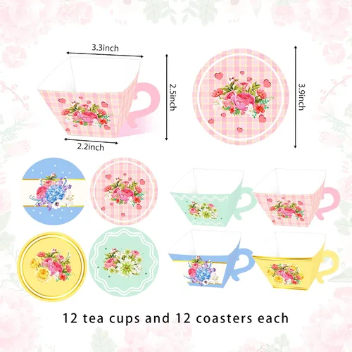 Vista 2 de LaVenty Juego de tazas de té y platillos de fiesta de té floral vintage de 24 piezas LaVenty Juego de tazas de té y platillos de fiesta de té