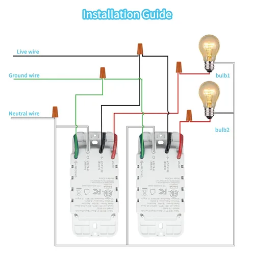 Vista 2 de Interruptor de luz inteligente de 2 bandas (botón), interruptores de luz WiFi inteligentes dobles, interruptor inteligente compatible con Alexa
