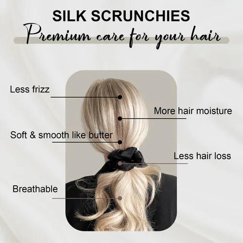Vista 3 de WIGI Juego de 2 coleteros de seda, 100% seda de morera pura, no daña el cabello para mujeres, súper suave, elegante, apto para todo tipo de cabello