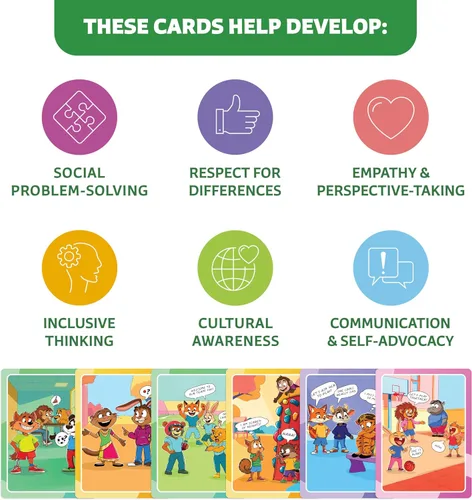 Vista 6 de Tarjetas de inclusión y diversidad cultural para niños - Juego SEL para empatía, discapacidad, conciencia social y habilidades de afrontamiento