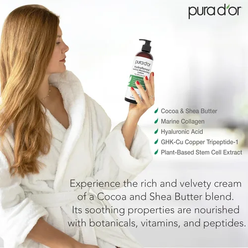 Vista 4 de PURA D'OR HydraRenew Loción hidratante intensa de 16 onzas para piel ultra seca, crema de manos y cuerpo, mantecas de cacao y karité, ácido