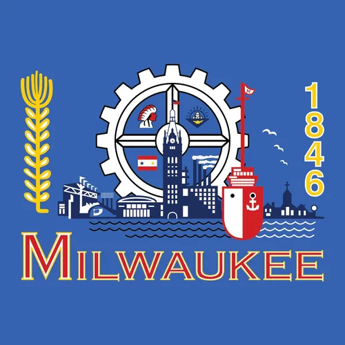 Vista 2 de UGP Campus Apparel Camiseta básica de algodón con banderas de la ciudad de Estados Unidos, orgullo natal, Milwaukee Azul Real