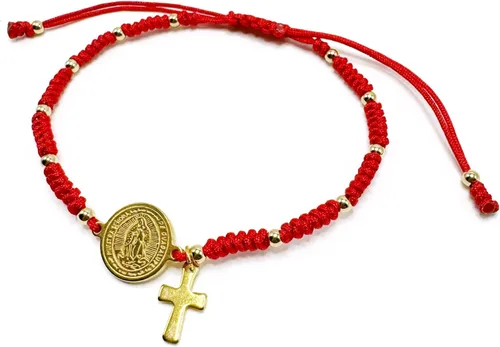 Vista 3 de Pulsera de cuerda roja hecha a mano con dije de Virgen María, joyería de protección cruzada de religión