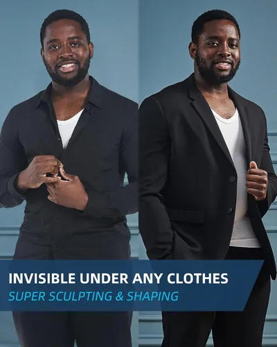Vista 6 de KOCLES Camisas de compresión de ginecomastia para hombres, faja moldeadora adelgazante para el cuerpo, camiseta con cuello en V para entrenamiento