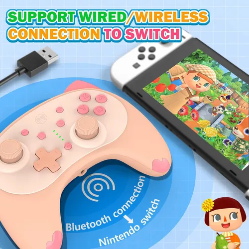 Vista 5 de IINE Lindo controlador de interruptor, Bluetooth Cartoon Kitten Nintendo Switch controladores inalámbricos, interruptor de luz Kawaii