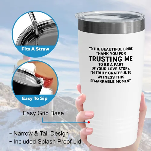 Vista 4 de Bride Gift from Officiant Tumbler 20oz White -Beautiful Bride - Bridal Shower Bride To Be Bachelorette Party Newlywed Wedding Officiant Brother