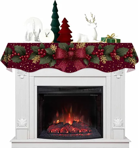Vista 10 de NYZE Bufanda para Repisa de Chimenea Navideña 60 x 17 Pulgadas Cubierta Decorativa para Repisa de Chimenea de Navidad Camino de Mesa para Repisa