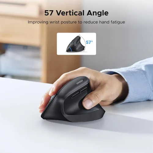 Vista 2 de UGREEN Ratón ergonómico vertical inalámbrico de 2.4G, DPI ajustable para oficina, inalámbrico, 6 botones, mouse de computadora