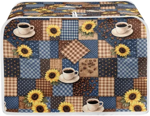 Vista 14 de Cubierta acolchada de poliéster para tostadora de tablero de madera de girasol para tostadora de dos rebanadas, protección contra el polvo