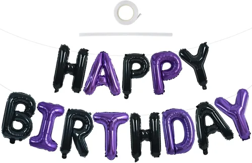 Vista 33 de TONIFUL Pancarta de Globos Negros de Feliz Cumpleaños de 16 Pulgadas con Letras de Papel de Aluminio Mylar, Cartel Banderín Reutilizable