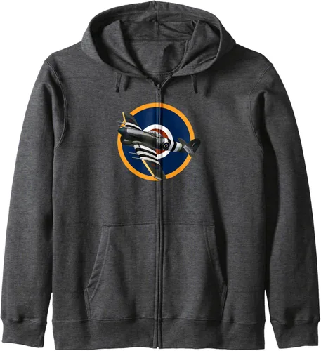 Vista 5 de RAF Hawker Typhoon WW2 Fighter Aircraft Sudadera con capucha con cremallera, Negro