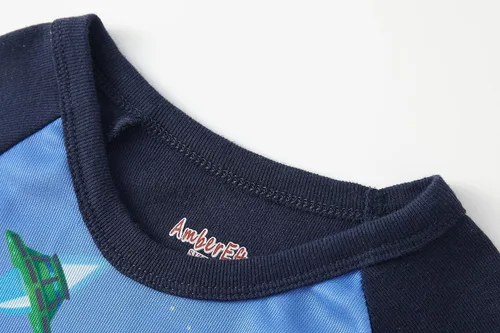 Vista 2 de Pijamas para niños, dinosaurio, cohete, espacio, 4 piezas, conjunto de ropa de dormir de 2 a 12 años