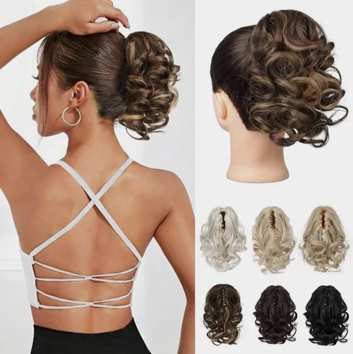 Vista 19 de REECHO Extensión de cola de caballo, 23 cm de largo, rizada, ondulada, pinza de clip para colas de caballo, extensiones de cabello HP001 para Negro